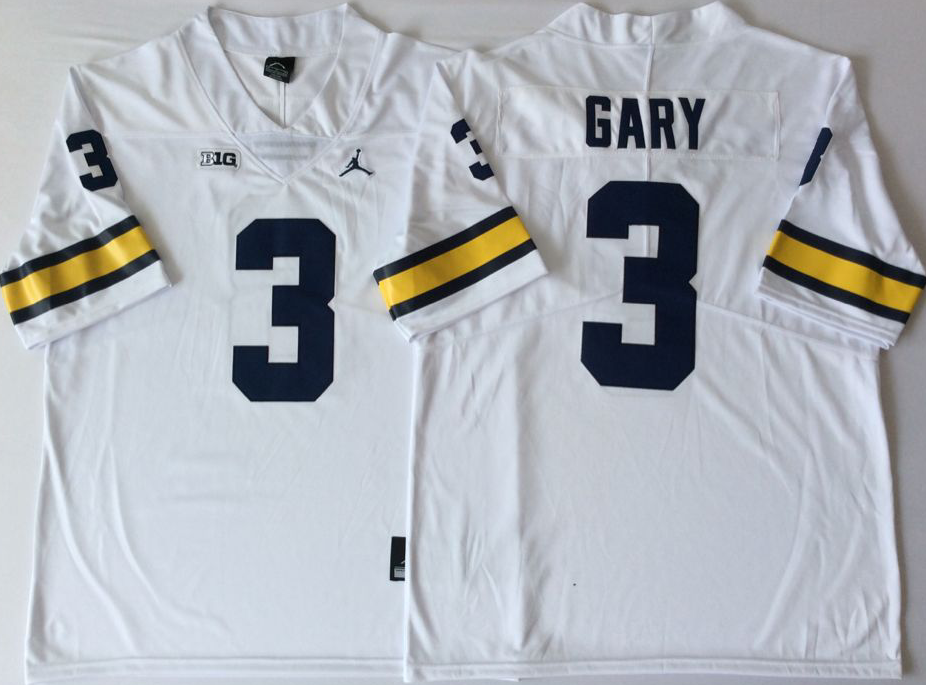 NCAA Men Michigan Wolverines White #3 GARY->->NCAA Jersey